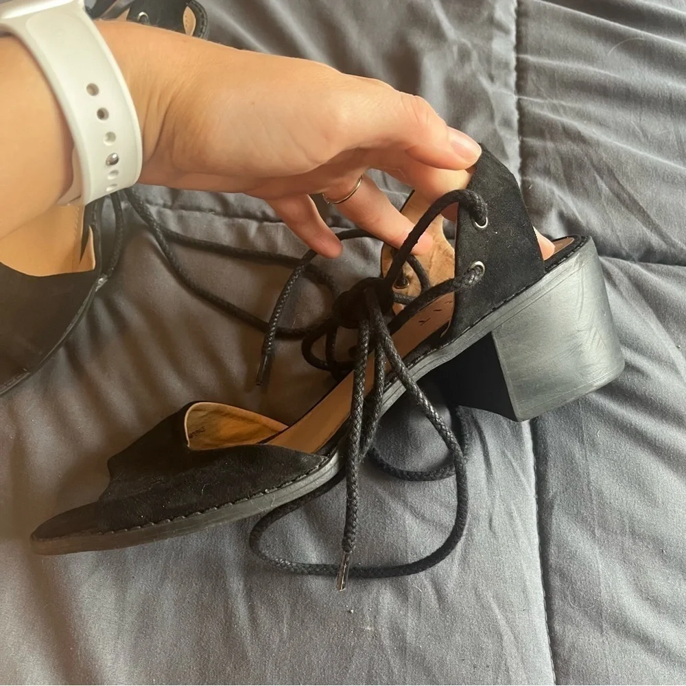 Esprit Black Lace-Up Ankle Tie Block Heel Sandals Women’s Size 9.5